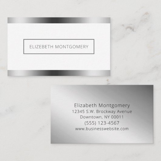 ミニマル白フェイク銀箔 名刺 (正面/裏面)