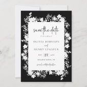 ミニマル白フローラ日付の写真カードを保存 招待状 (正面)