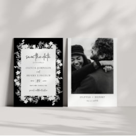 ミニマル白フローラ日付の写真カードを保存 招待状