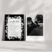 ミニマル白フローラ日付の写真カードを保存 招待状