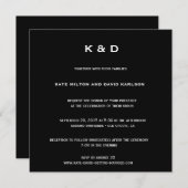 ミニマル白モダン黒結婚の 招待状 (正面/裏面)