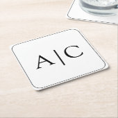 ミニマル白モノグラム結婚ズ スクエアペーパーコースター (アングル)