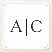 ミニマル白モノグラム結婚ズ スクエアペーパーコースター (正面)