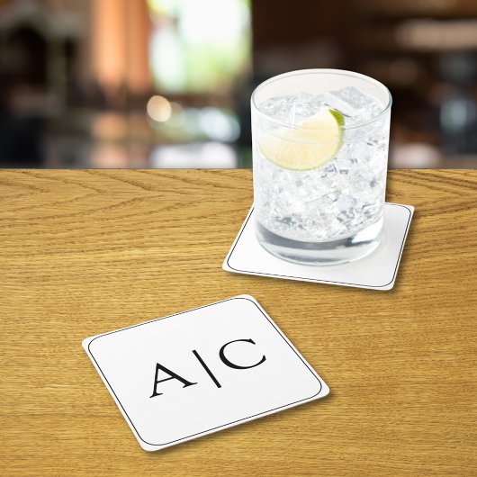 ミニマル白モノグラム結婚ズ スクエアペーパーコースター