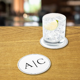 ミニマル白モノグラム結婚ズ ラウンドペーパーコースター