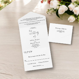 ミニマル白書跡モダン結婚の オールインワン招待状