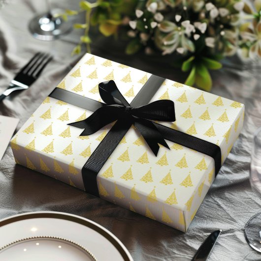 ミニマル白金ゴールドグリーンクリスマスツリーパターン ラッピングペーパーシート