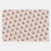 ミニマル白金ゴールドグリーンクリスマスツリーパターン ラッピングペーパーシート (正面3)