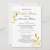 ミニマル白金ゴールド釉薬の葉ブライダルシャワー 招待状 (正面)