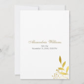ミニマル白金ゴールド釉薬の葉ブライダルシャワー 招待状 (裏面)