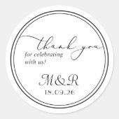 ミニマル白黒ありがとうステッカー賛成 ラウンドシール (正面)