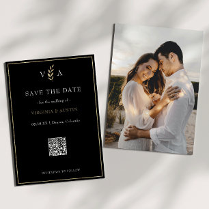 ミニマル白黒と金ゴールドのQRコー結婚ド セーブザデート
