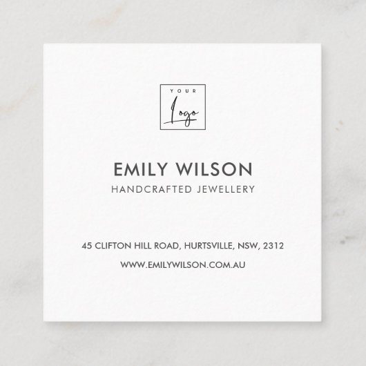 ミニマル白黒のシンプルハート スクエア名刺 (裏面)