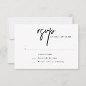 ミニマル白黒のスクリプ結婚ト 出欠カード (正面)