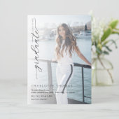 ミニマル白黒の卒業式パーティー 招待状 (スタンド正面)