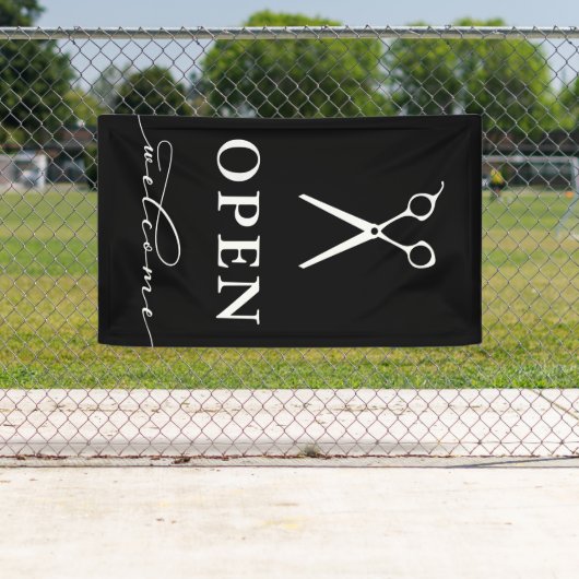 ミニマル白黒はさみウェルカムオープン 横断幕 (インサイチュ)