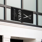 ミニマル白黒はさみウェルカムオープン 横断幕 (ビルの外側)