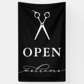 ミニマル白黒はさみウェルカムオープン 横断幕 (縦)