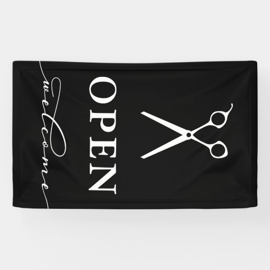 ミニマル白黒はさみウェルカムオープン 横断幕 (横)