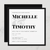 ミニマル白黒はっきりした結婚タイポグラフィのInv 招待状 (正面/裏面)