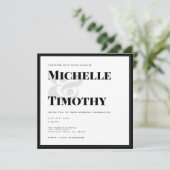 ミニマル白黒はっきりした結婚タイポグラフィのInv 招待状 (スタンド正面)