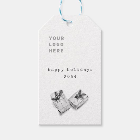 ミニマル白黒アートスケッチクリスマスプレゼント ギフトタグ (正面)