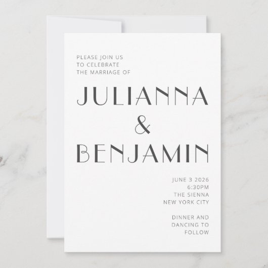 ミニマル白黒アールデコ結婚写真 招待状 (正面)