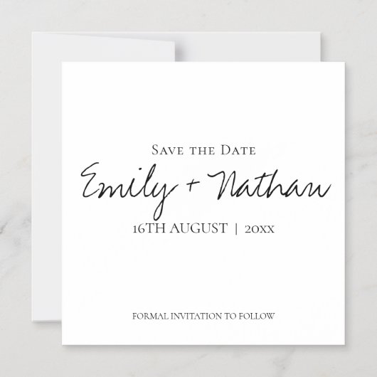 ミニマル白黒ウェディング日付マグンを保存 マグネット招待状 (正面)