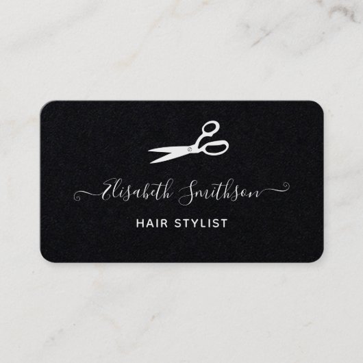 ミニマル白黒エレガントはさみ美容師 名刺 (正面)