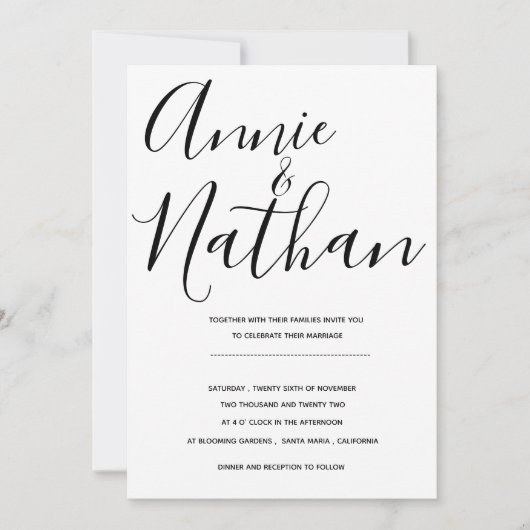 ミニマル白黒エレガントウェディング招待状 (正面)