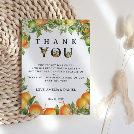 ミニマル白黒オレンジシトラス サンキューカード