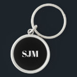 ミニマル白黒カスタムモノグラムイニシャル キーホルダー<br><div class="desc">ミニマエレガントリストシンプルの白黒モノグラムカスタムイニシャルキーチェーン</div>