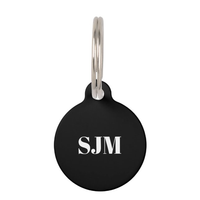 ミニマル白黒カスタムモノグラムイニシャル ペット　ネームタグ (正面)