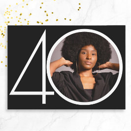 ミニマル白黒カスタム写真40th Birthday 招待状