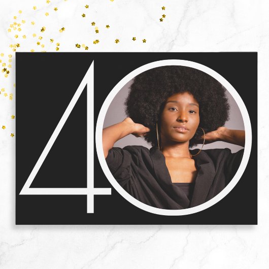 ミニマル白黒カスタム写真40th Birthday 招待状