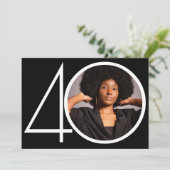 ミニマル白黒カスタム写真40th Birthday 招待状 (スタンド正面)