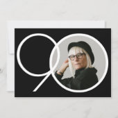 ミニマル白黒カスタム写真90誕生日 招待状 (正面)