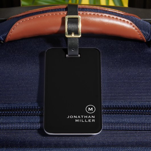 ミニマル白黒クラシックモノグラムの ラゲッジタグ (正面インサイチュ2)