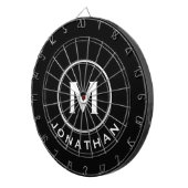 ミニマル白黒クラシックモノグラム名 ダーツボード (正面右)