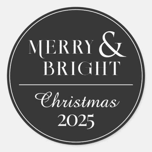 ミニマル白黒クリスマスステッカー付き年 ラウンドシール (正面)