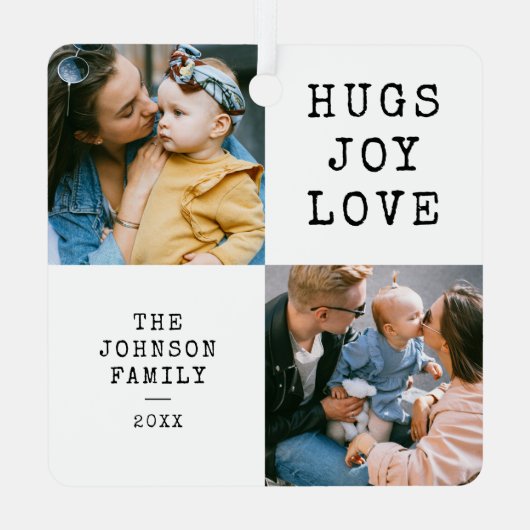 ミニマル白黒クリスマスホリデー メタルオーナメント (裏面)