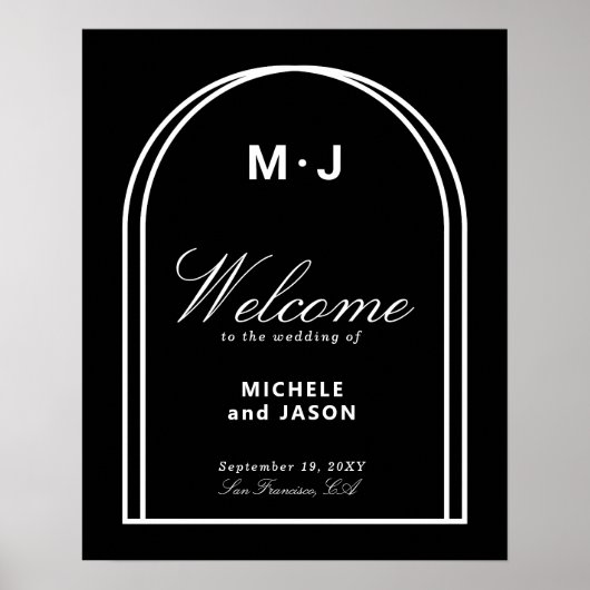 ミニマル白黒シックアーチウェルカム結婚ズ ポスター (正面)