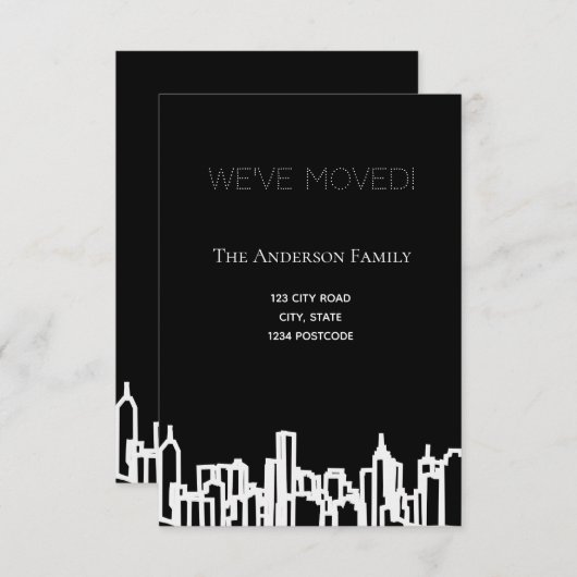 ミニマル白黒シティのスカイライン移動 案内状 (正面/裏面)