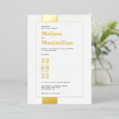 ミニマル白黒シンプルはっきりした結婚金ゴールド 箔招待状 (立ち正面)