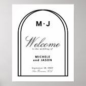ミニマル白黒シンプルアーチ結婚ウェルカム ポスター (正面)