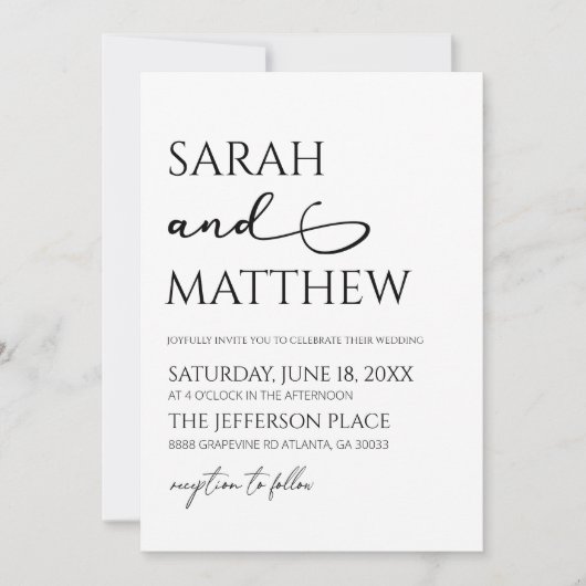 ミニマル白黒シンプルエレガントウェディング 招待状 (正面)