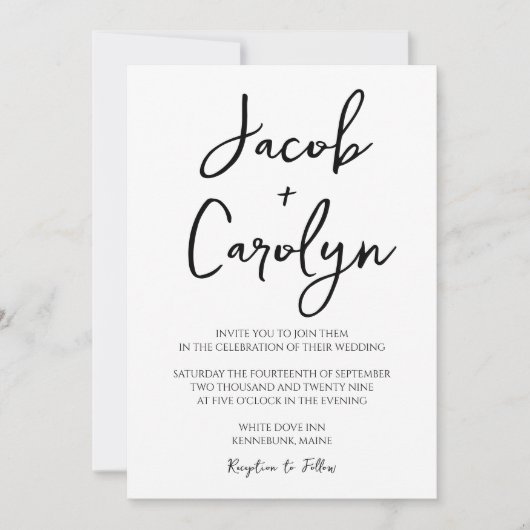 ミニマル白黒シンプル結婚式招待状 招待状 (正面)