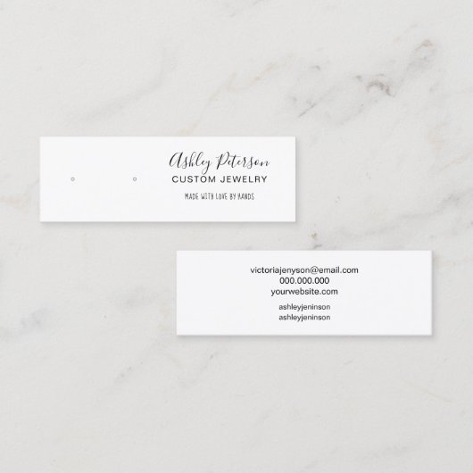 ミニマル白黒ジュエリーイヤリング表示 スキニー名刺 (正面/裏面)