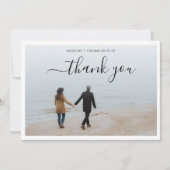 ミニマル白黒スクリプトと2枚結婚の写真 サンキューカード (正面)