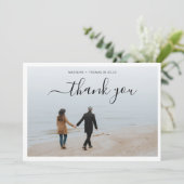 ミニマル白黒スクリプトと2枚結婚の写真 サンキューカード (スタンド正面)